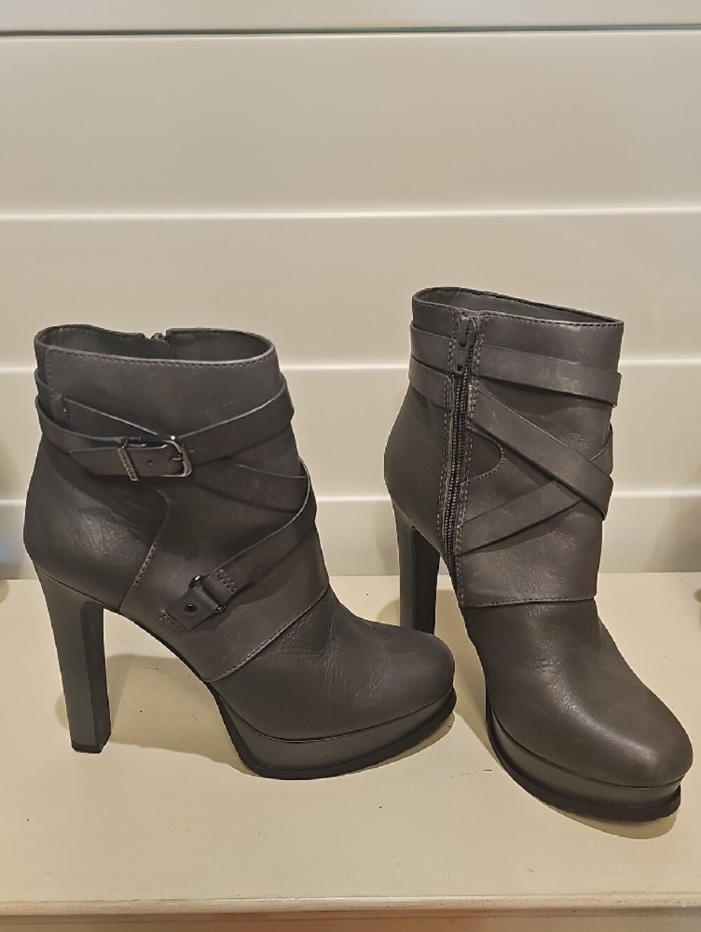 Gianni Bini Gray Wrap-Strap Ankle Boots
